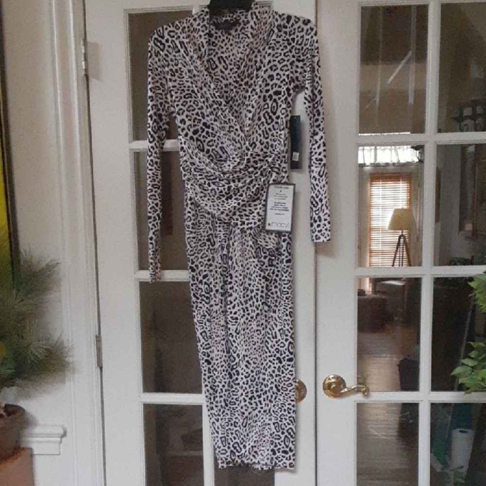 RACHEL Rachel Roy Long Sleeve Sexy  Leopard Print Wrap Dress in Pink and White